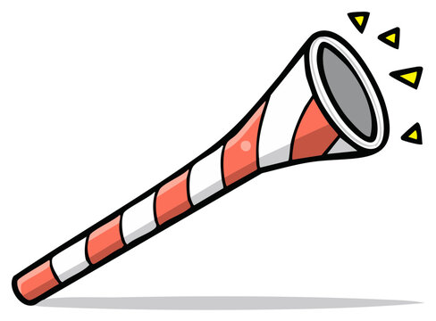 Striped Party Horn Blower Sound Symbol with Yellow Emoticons for Celebration