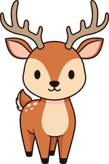 Cartoon deer illustration, cute animal character, large antlers, white spots, friendly forest creature, children’s art, simplified wildlife design