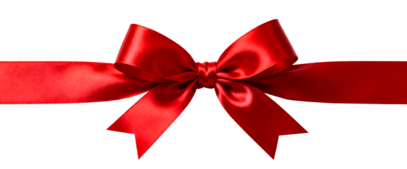 Red gift ribbon with bow, photorealistic fabric, isolated on white, product mockup