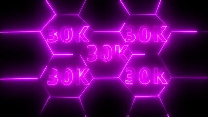Thank you 30K followers. 30K followers realistic neon sign on the brick wall animation. neon line with Ultra video technology icon isolated on black background.