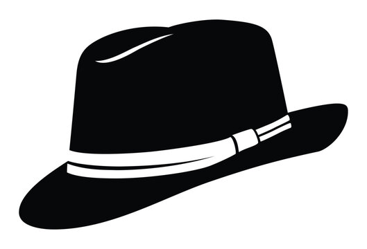 Classic black fedora hat silhouette with white band, representing style, fashion, vintage clothing, detective, and formal menswear concepts