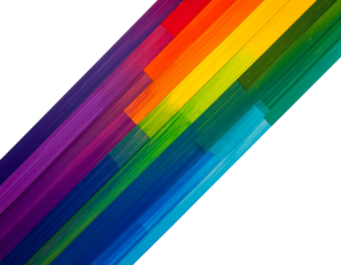 Diagonal composition featuring colorful, textured bars that overlap against a solid black background. These create an abstract pattern