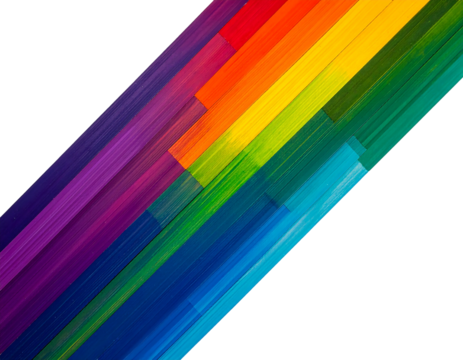 Diagonal composition featuring colorful, textured bars that overlap against a solid black background. These create an abstract pattern