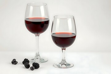 two elegant wine glasses are displayed with a small collection of dark ripe blackberries suggesting a sophisticated tasting experience high quality