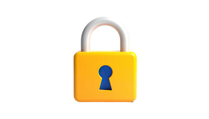 Cartoon yellow padlock with white shackle and blue keyhole