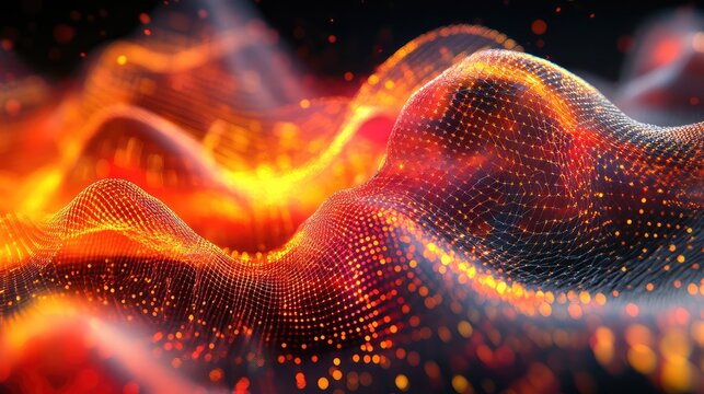 Abstract network data flowing in digital waves