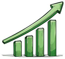 Green Growth Chart Arrow Pointing Upward Hand Drawn Business Success Illustration