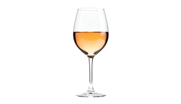 Rose-colored wine fills delicate crystal glass on a dark background