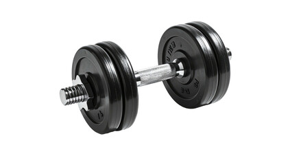 Black weight dumbbell with plates isolated on a black background