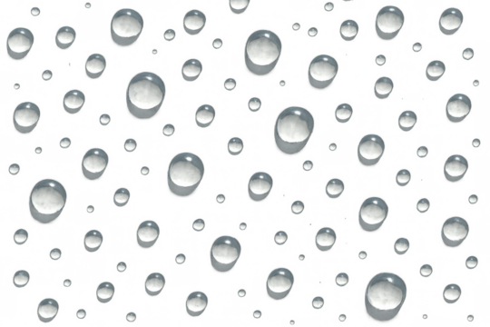 Clear water drops forming puddles, condensation creating a wet texture, realistic rain effect on transparent backdrop