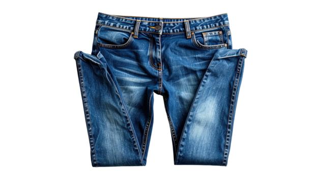 Blue jeans, folded, with light fading