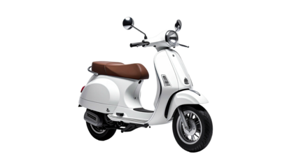 White scooter with a brown seat against black background
