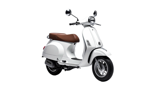 White scooter with a brown seat against black background
