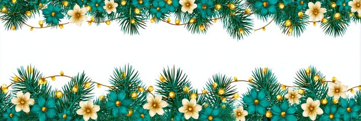 A stunning Christmas frame is made using fresh evergreen branches, glittering fairy lights, and a sprinkling of magical snow effect