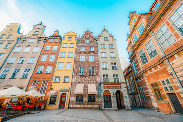 Obraz premium Gdansk with Motlawa river in Poland. Old town colourful house main square.