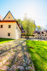 Medieval monastery Cerveny Klastor near Peak Tri Koruny or Trzy Korony in Pieniny National park in Slovakia and Poland © Zedspider
