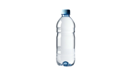 Clear plastic bottle with a blue cap, isolated