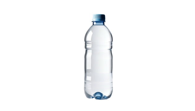Clear plastic bottle with a blue cap, isolated - Powered by Adobe