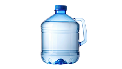 Clear blue water jug with handle, against a dark backdrop