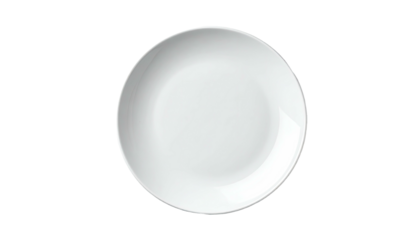Plain white plate, top view, on a black background