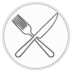 Crossed fork and knife icon in circle illustration