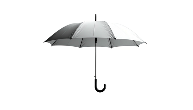 Open umbrella, metallic silver color, central