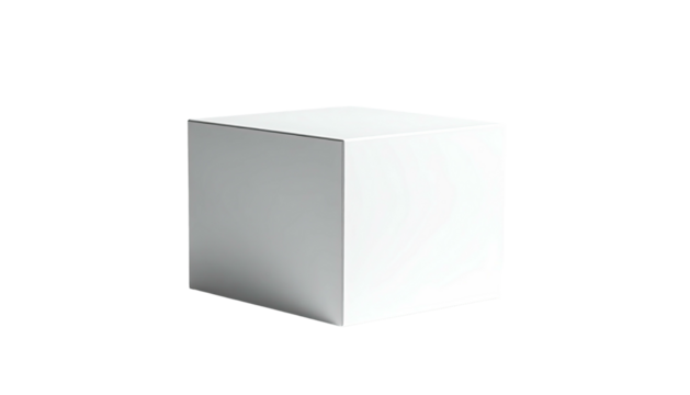 Solitary white cube isolated against a black, stark background