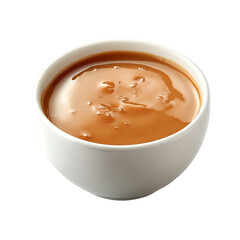 Creamy Caramel Sauce in White Bowl on a transparent background