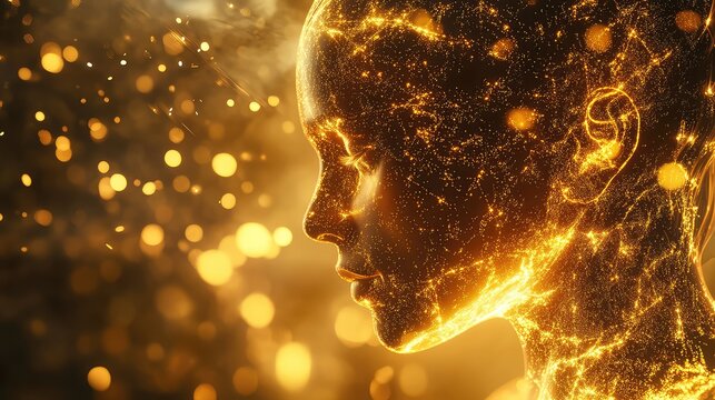 Artificial intelligence human head creating digital network