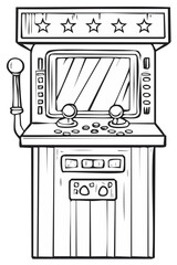 Vintage arcade machine with joysticks and buttons line art illustration