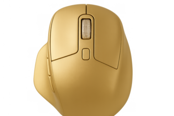 Golden wireless computer mouse presenting modern technology, a luxury peripheral, and high-end computing. Transparent background