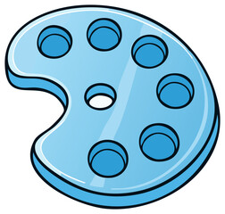 Fototapeta premium Cartoon Illustration of a Blue Artist's Paint Palette with Circular Paint Wells