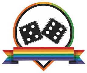 Pride Banner Featuring Dice Graphics with Circle and Rainbow Colors
