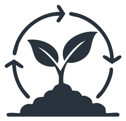 Plant sprout growing from soil with circular arrows icon for sustainability and ecology
