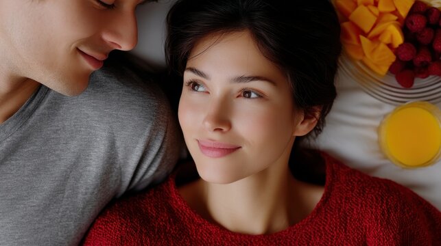 Curvy Woman Enjoying Breakfast with Partner in Cozy Setting
