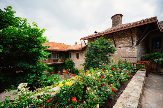 The  Meteora monastery, rocky monasteries complex in Greece near Kalabaka city. Holy Monastery of Saint Stephen