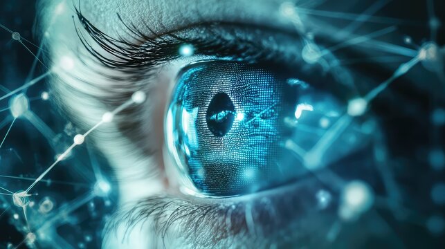 Human eye connecting with digital data network vision - Powered by Adobe