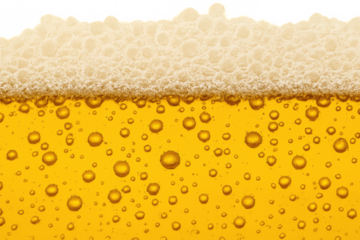Beer foam and bubbles texture with refreshing golden lager background, pouring carbonated alcoholic drink on transparent layer