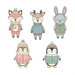 Funny cartoon baby animals vector set collection with cute rabbit cat dog bear character icons illustration