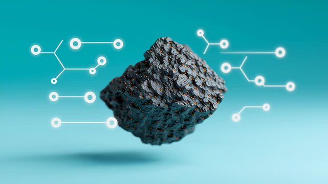 The rising demand for rare earth minerals and their importance as raw materials in the electronic components industry. Floating rare earth minerals with a simple background.