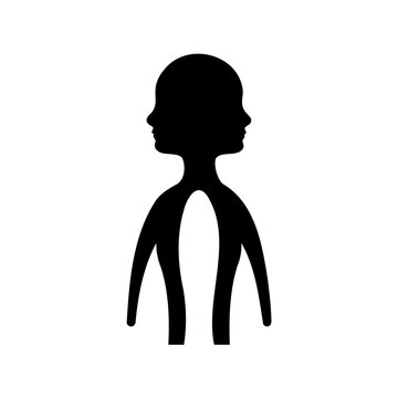 Abstract two-faced silhouette symbolizing duality and choice. Vector, illustration