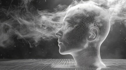 Artificial intelligence mind forming ideas with smoke