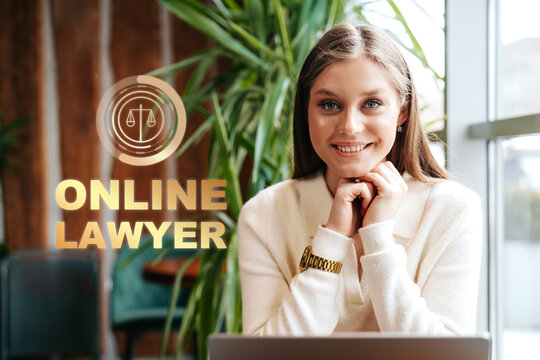 Smiling young woman working as an online lawyer in a bright modern office space - Powered by Adobe