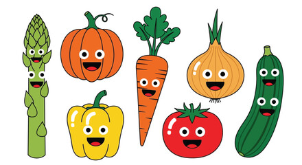 Fototapeta premium Happy cartoon vegetables smiling, perfect for kids health education
