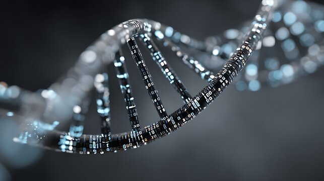 Close-up of a DNA double helix structure with a blurred background, symbolizing genetic research and science - Powered by Adobe