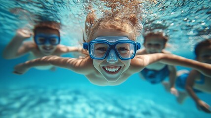Naklejka premium Children Swimming Underwater Adventure