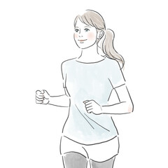 笑顔でジョギングをするポニーテールの若い女性