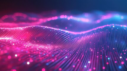 Digital waves flowing, abstract glowing particles forming network