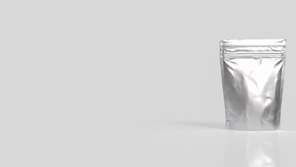 Blank Silver Foil Pouch Packaging on Gray Background 3d render.