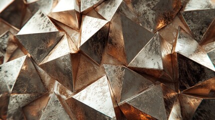 Geometrically perfect gingerbread cookies, iced with metallic, reflective frosting, arranged on a sheet of brushed aluminum, top-down shot